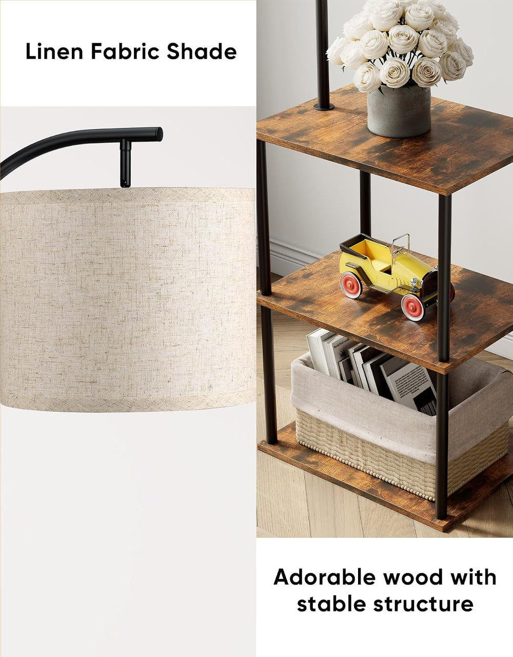 Floor Lamp with Table 2-Pack, Nightstands End Side Table for Living Room