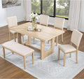 Merax Farmhouse Rectangular Dining Table with U-Shaped Base, 4 Upholstered Chairs and Bench for Kitchen Living Room, Light Oak+Beige (6 Piece)