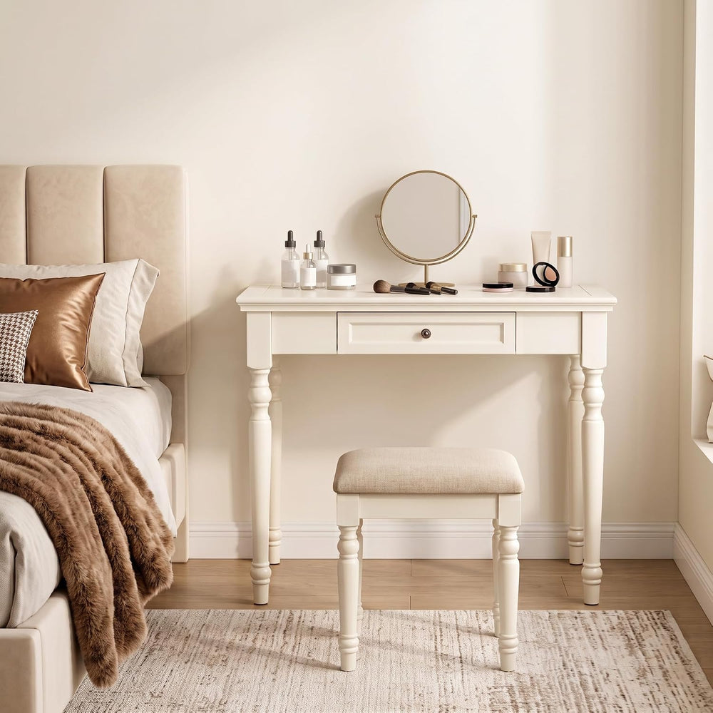 French Country Style Writing Desk with Drawers, White, 35"
