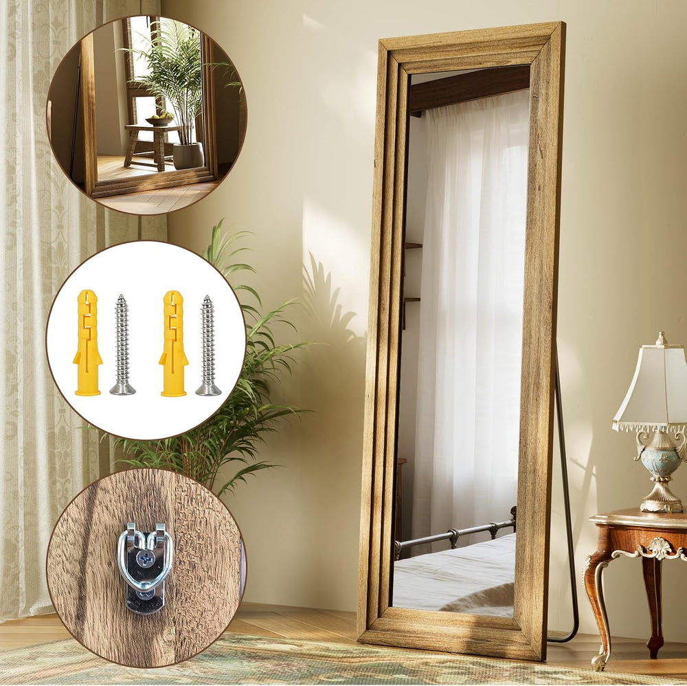 Full Length Mirror 65"X22", Brown Large Floor Mirror with Solid Woo...