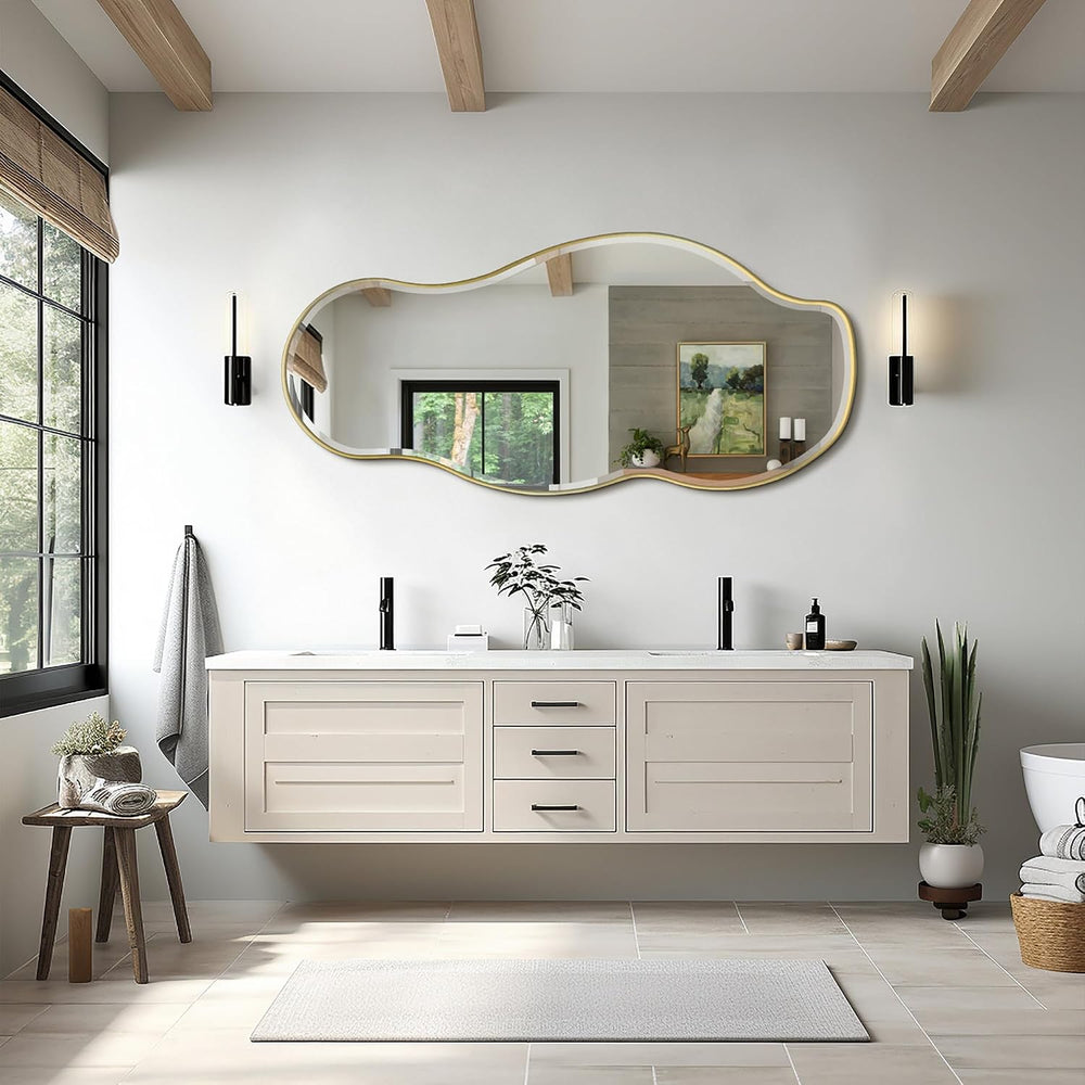 POZINO 63"x28" Large Irregular Beveled Mirror, Abstract Decorative ...