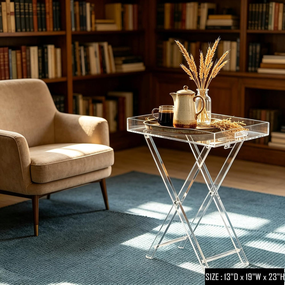 Clear Acrylic Folding Tray Side Table, Lucite Small End Table