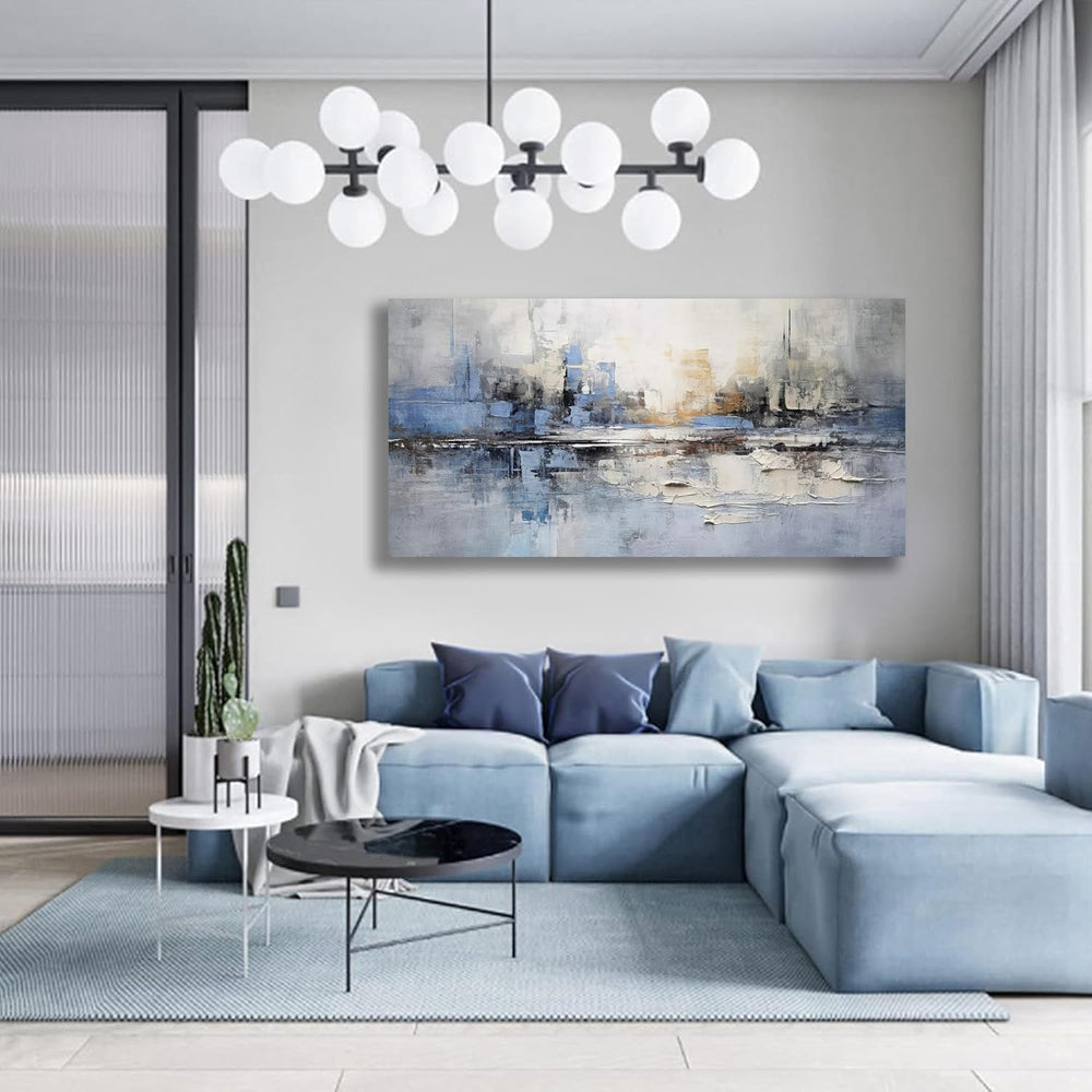 VHMING Abstract Wall Art Wall Decor Blue and Gray White Modern Canvas Wall Pa...