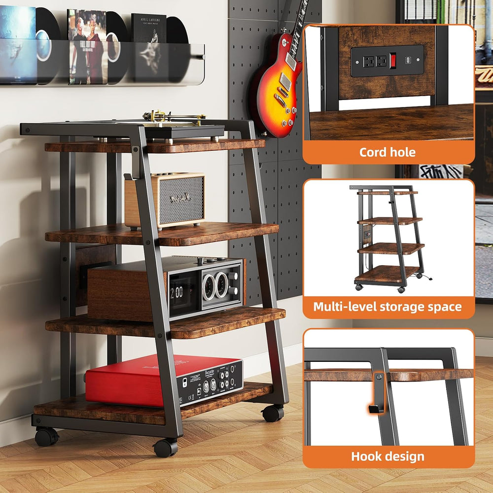 CABTE Mobile AV Media Stand with Outlets and 4 Rolling Caster Wheels