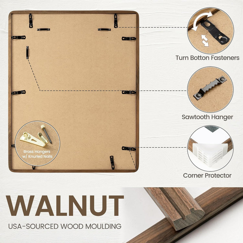 16 x 20 Picture Frame, Solid Walnut Wood Frame Matted for 11x14 Photos