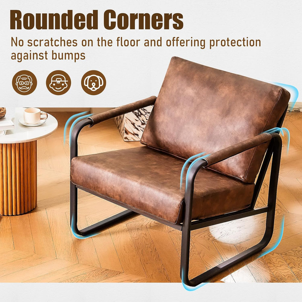 PrimeZone Faux Leather Mid-Century Modern Accent Chair Set of 3, Brown