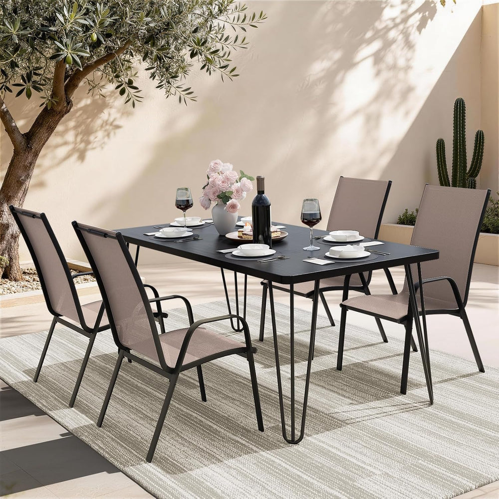 JEAREY Patio Dining Chairs Set of 4, Stackable Outdoor Chairs, Brown