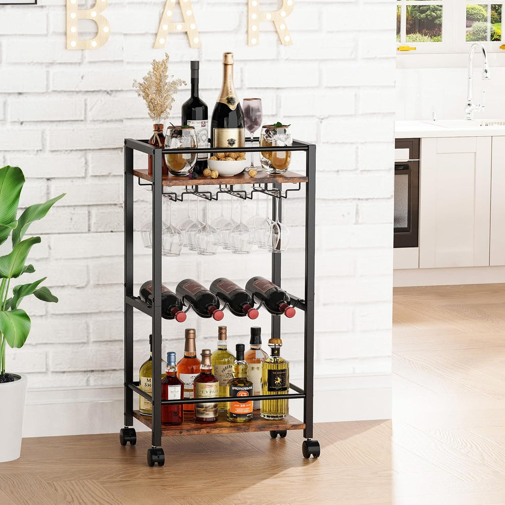 Bar Cart, Home Bar Serving Cart, Mobile Kitchen Carts with Wheels, Small Roll...