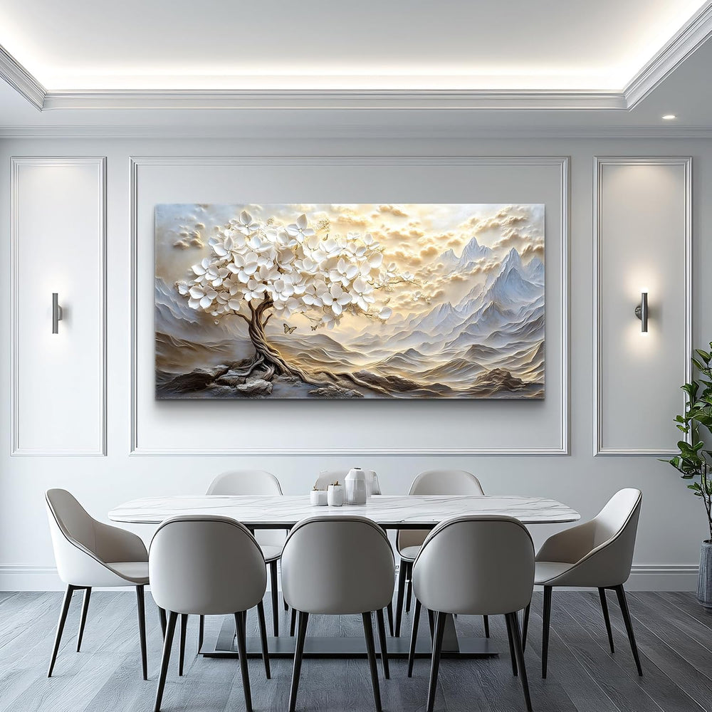 XIGUANGART White Tree of Life Large Canvas Wall Art Mountain Landscape Farmho...