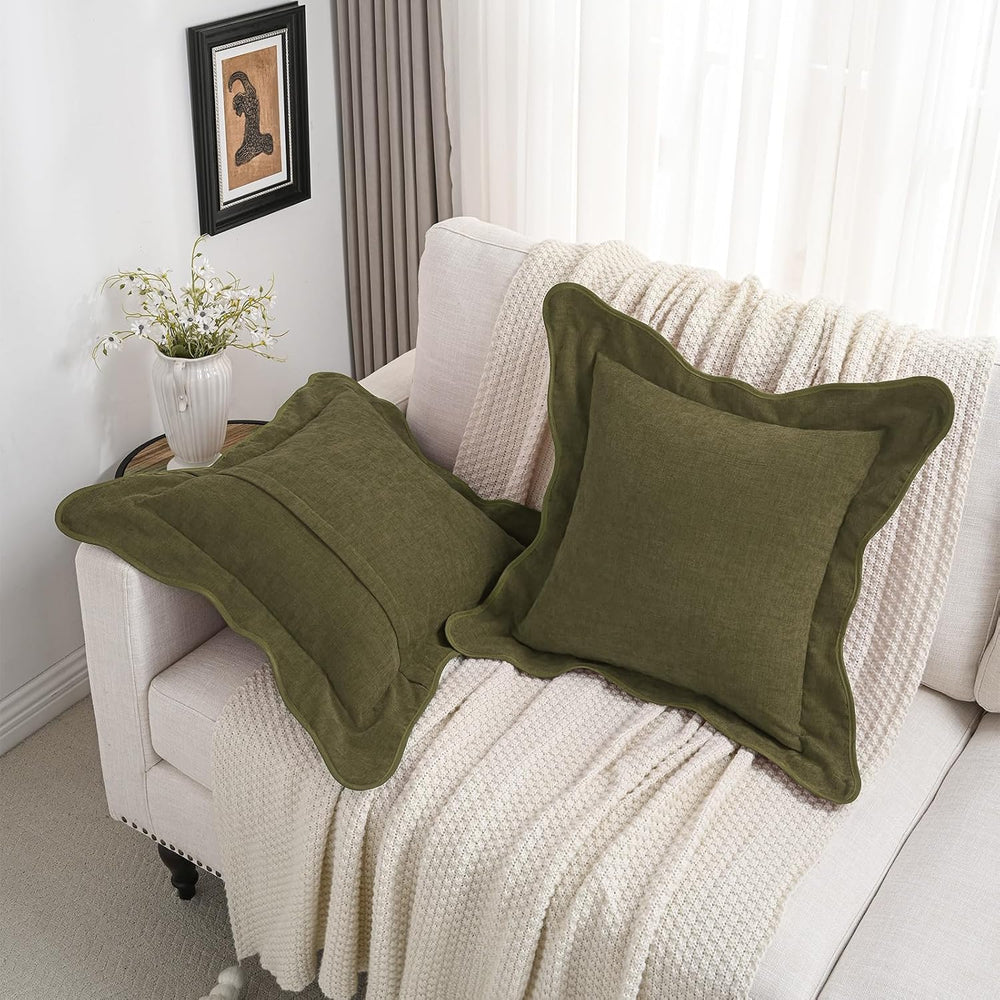 FUTEI Pack of 2 Chenille Throw Pillow Covers 24x24 Inch, Olive Green