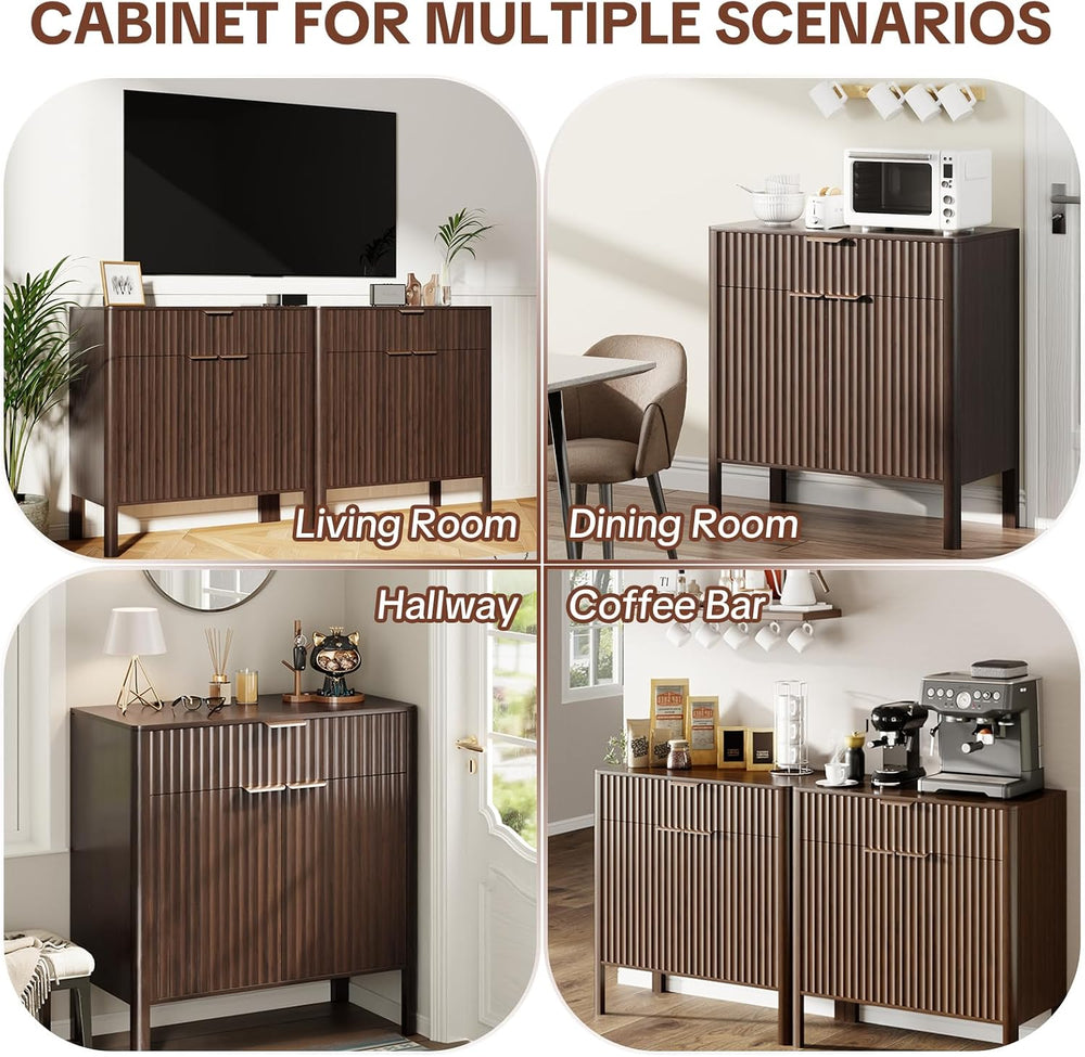 Fluted Buffet Cabinet Accent with Doors & Drawer 30" Walnut