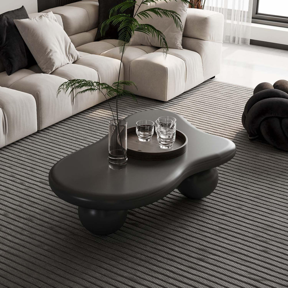 40" Black Modern Coffee Table Cloud Shape Low Center Table with 3 Ball Legs
