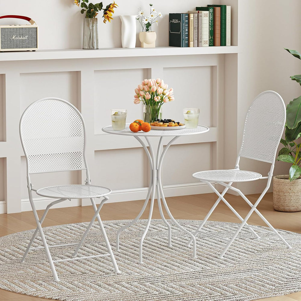 Tangkula 3 Pieces Patio Bistro Set, Metal Table and Folding Chair Set for 2, ...