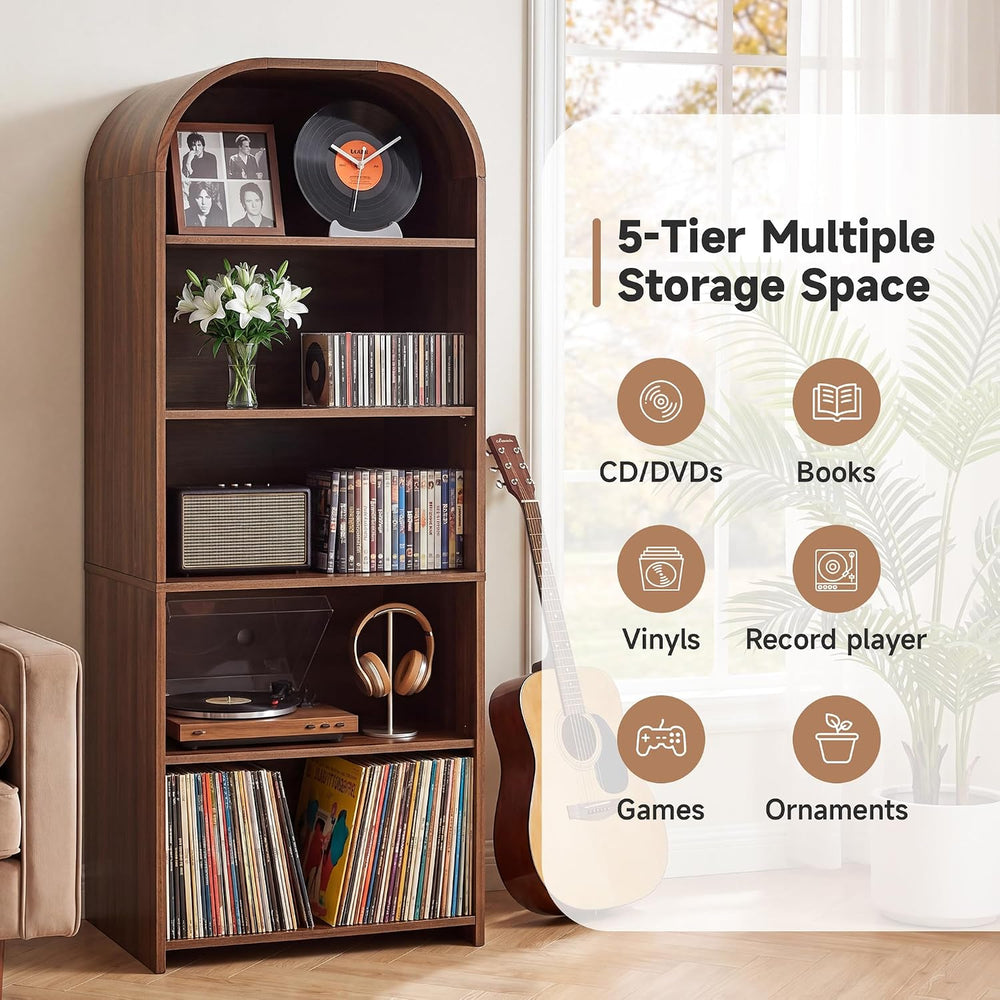63'' Tall Record Player Stand, 5 Tier Large Record Player Storage Cab...