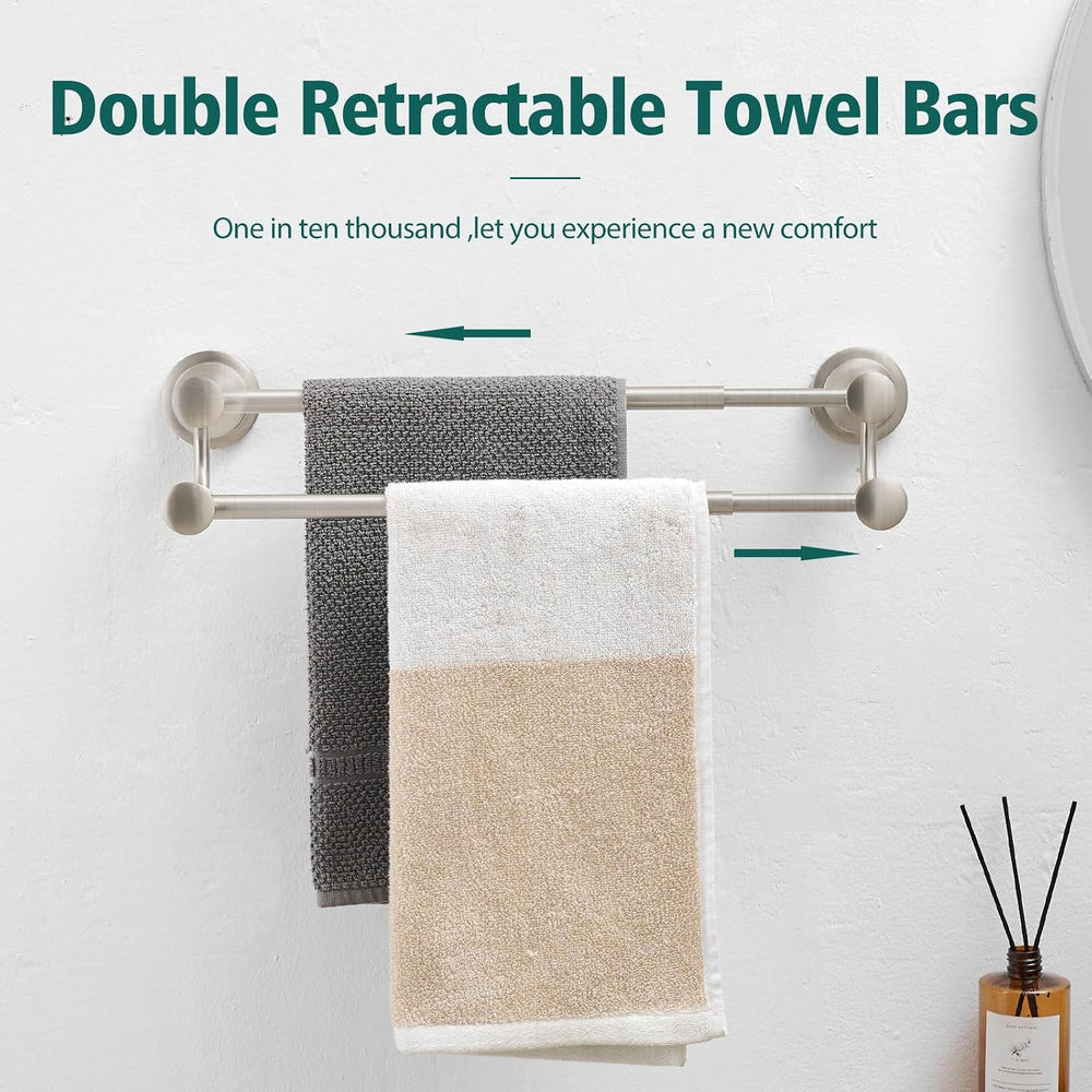 Hoimpro Double Towel Bar Towel Rack for Bathroom Wall Mount Brushed Nickel