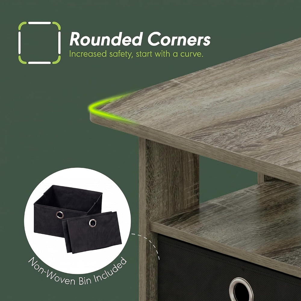 Furinno Andrey Coffee Table with Bin Drawer, French Oak Grey/Black