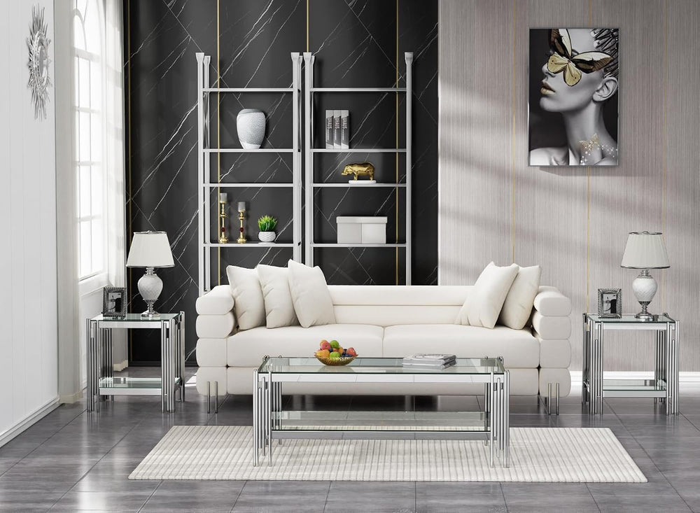 Henf 3-Piece Glass Living Room Table Set, 2-Tier Glass Coffee Table & 2 E...