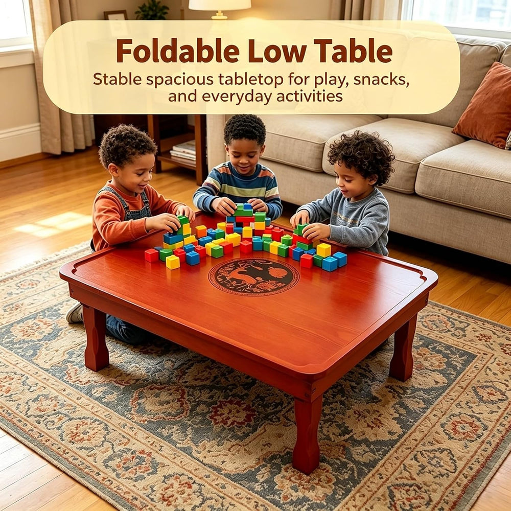Folding Coffee Table Japanese Floor Wood Low Dining Table Red Brown