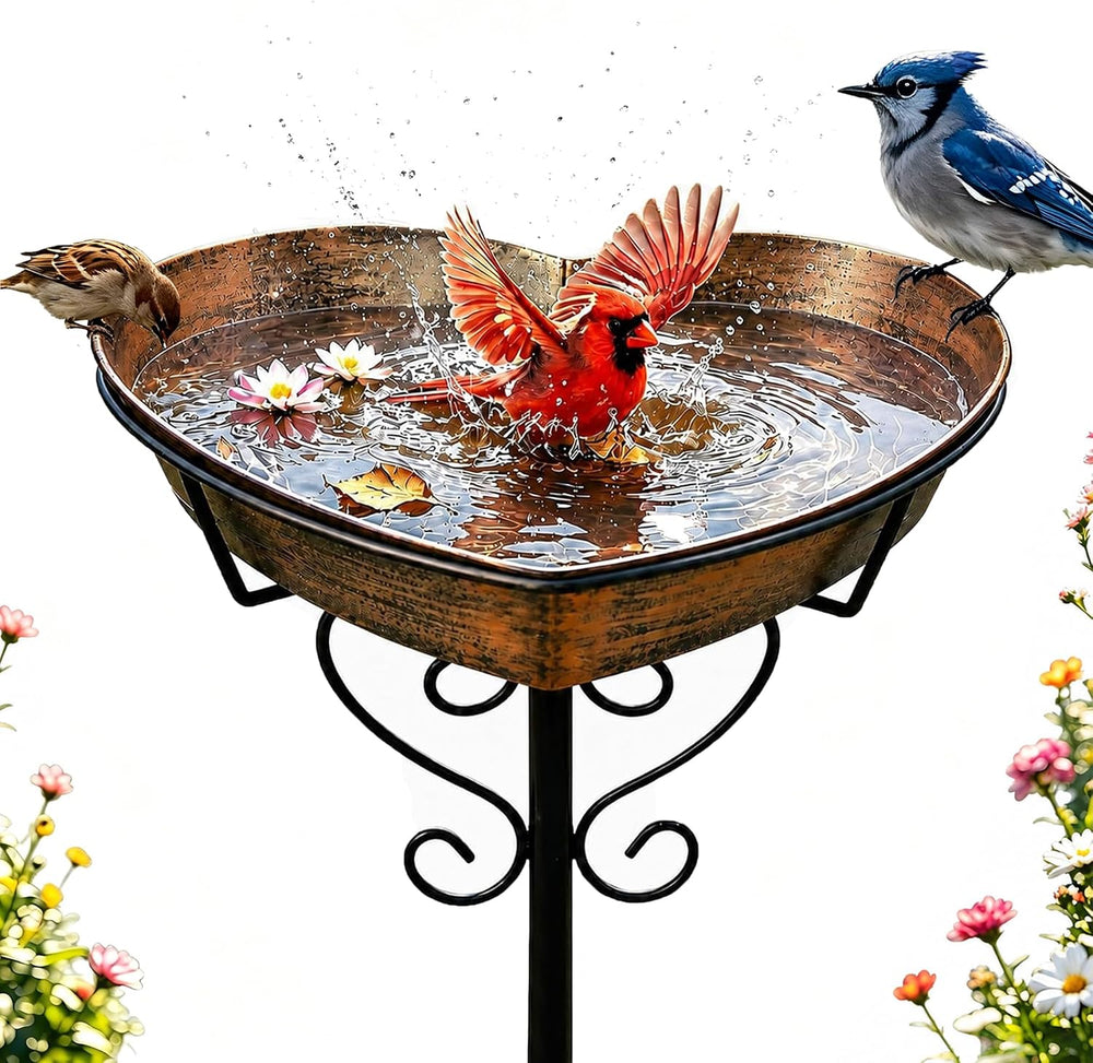 Goodeco Metal Heart Bird Bath - 2.17" Deep, 12.1" Easy-Clean Remova...