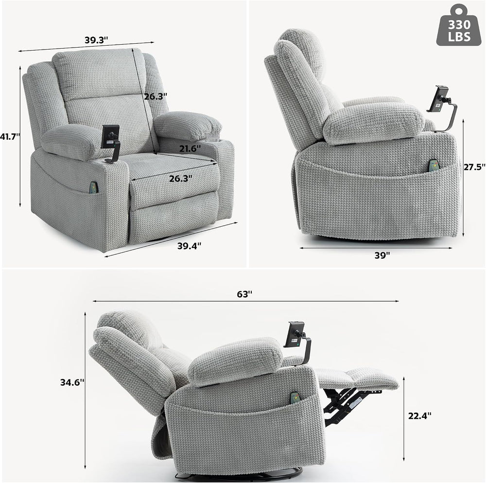 SINCRUMI Power Swivel Rocker Recliner with Dual Motor Adjustable Headrest