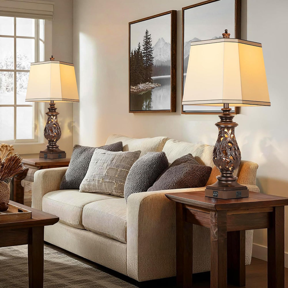 PARTPHONER 29" Table Lamps Set of 2, Bedside Lamps with USB A+C Ports &a...