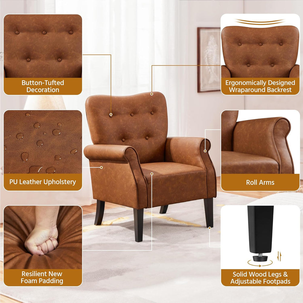 Yaheetech High Back Accent Chair with Rolled Arms for Bedroom, Retro Brown