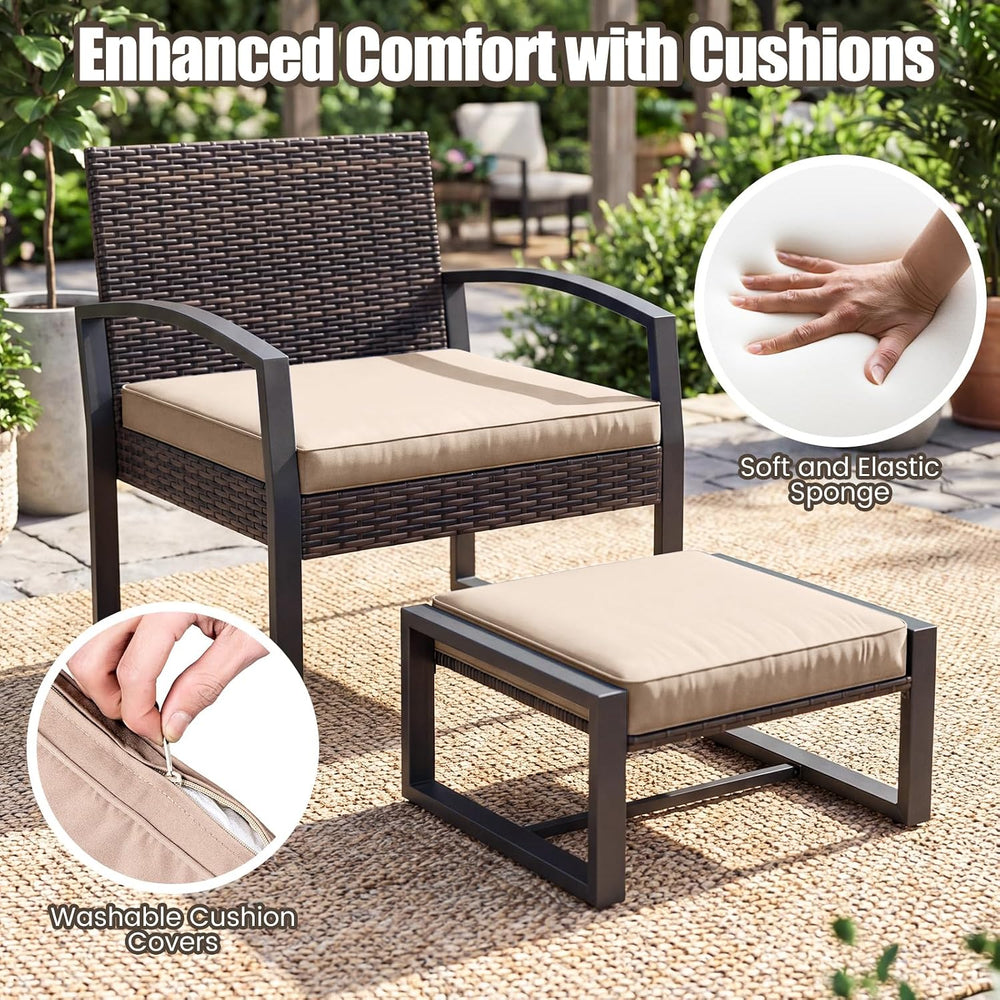 Tangkula 5 Pieces Wicker Patio Conversation Set, Rattan Chair with Ottoman