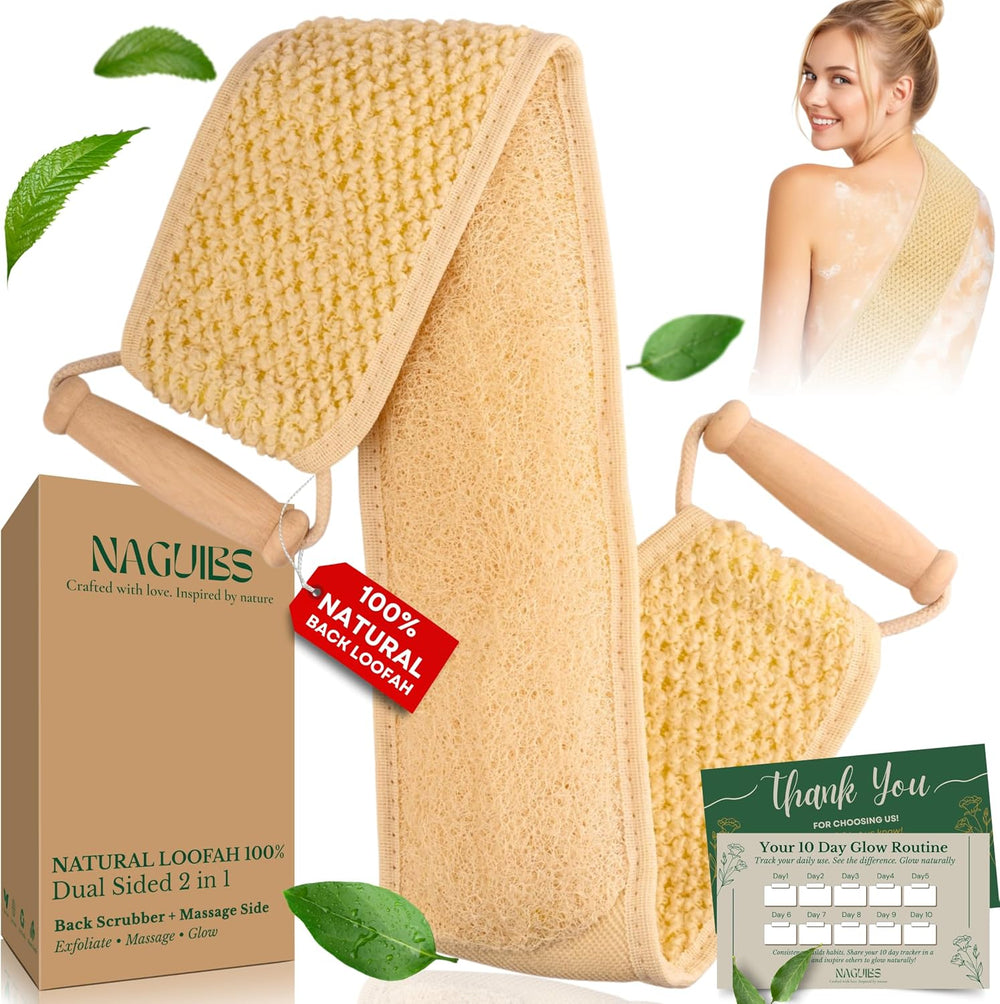 Premium Egyptian 100% Natural loofah with Handle Back Scrubber for Shower and...