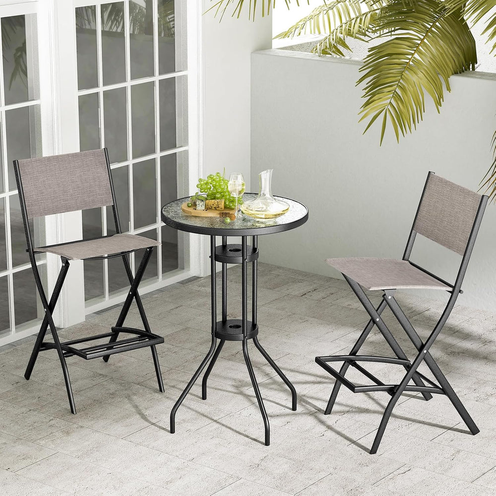 COSTWAY Outdoor Patio Folding Bar Chair Set of 4 with Metal Frame, Footrest