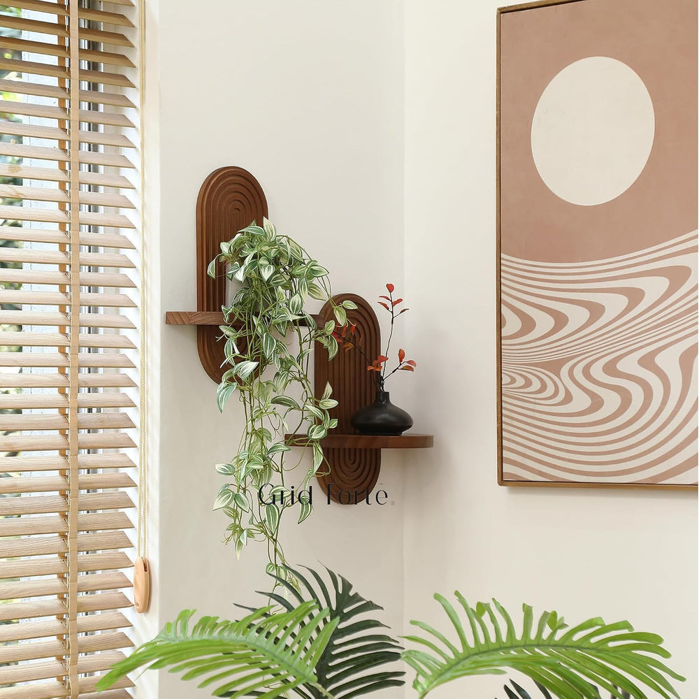 GRID FORTE 2 Pack Mid-Century Wall Shelves with Arched Wood Design
