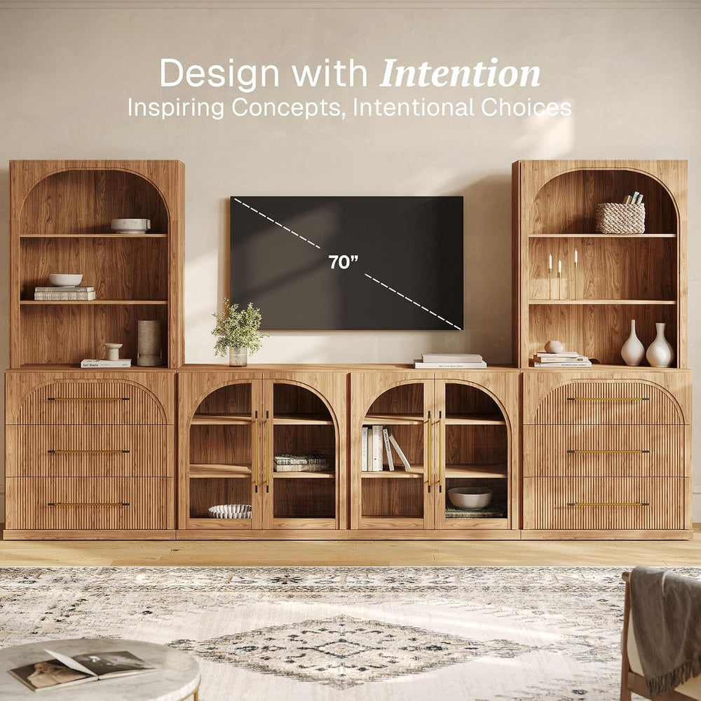BELLEZE Jagger 130" Wall Unit 6-Piece Modular TV Stand - Camel
