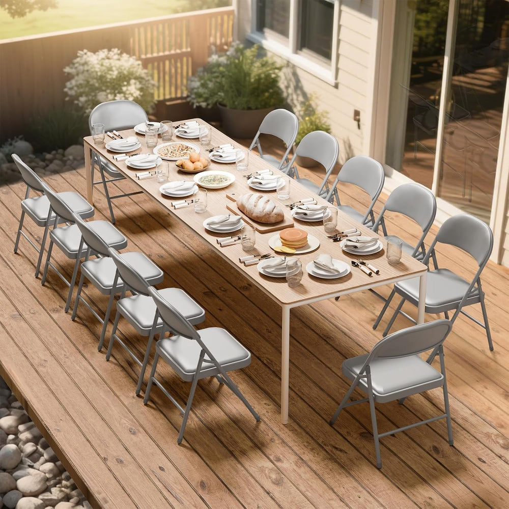 12 Pack Grey Folding Chairs with Padded Cushion adn Metal Frame,350lbs