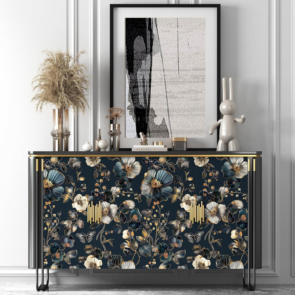 Livelynine 17.5x591 Navy Blue Flower Peel and Stick Wallpaper Vintage Dark Bl...