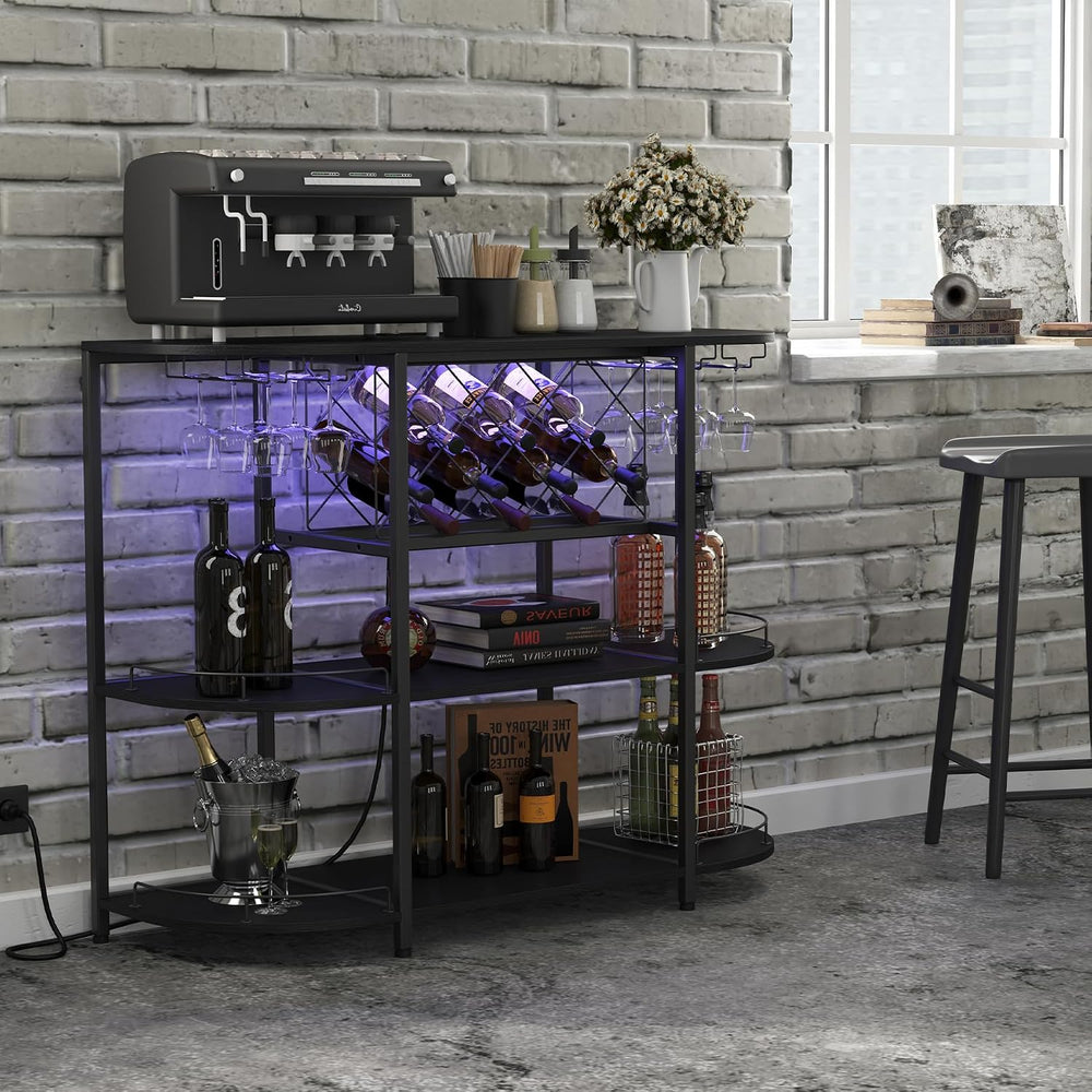 ZOPEND Wine Cabinet Coffee Table with Power Socket and LED Light, Three Tiers...