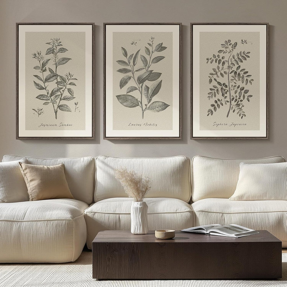 Large Framed 3 Piece Vintage Botanical Wall Art for Living Room, 20x30 In