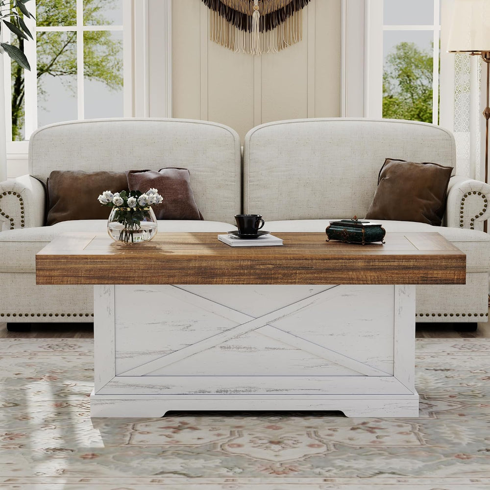 Lareth 39 in Rustic Coffee Table for Living Room with X-Design, Rectangle