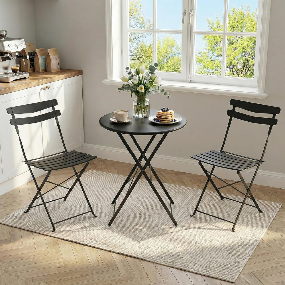 IDEALHOUSE Bistro Table and Chairs Set of 2, Folding Design, Black