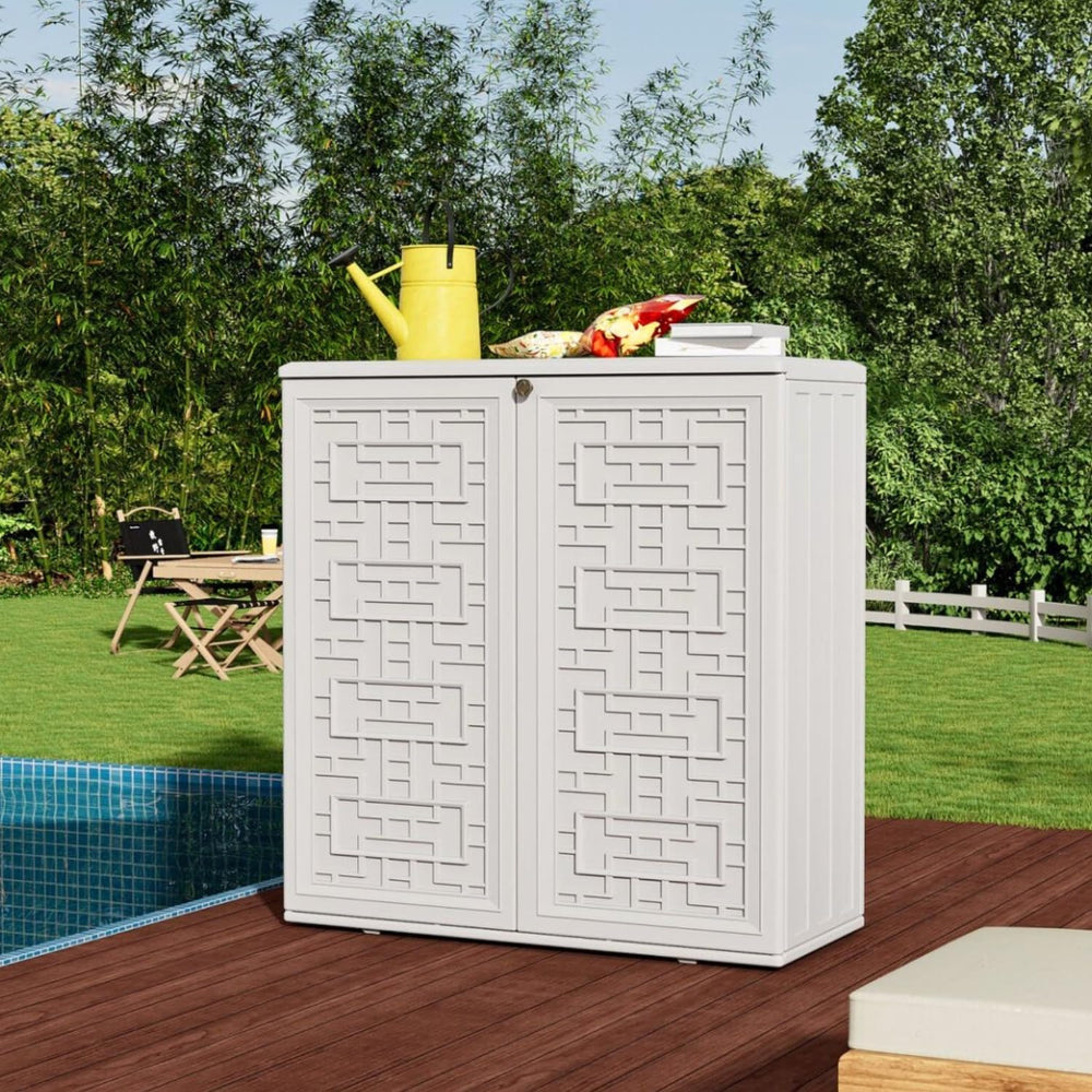 ZZM HDPE Outdoor Storage Shed, Outdoor Plastic Storage Cabinet, Horizontal Re...