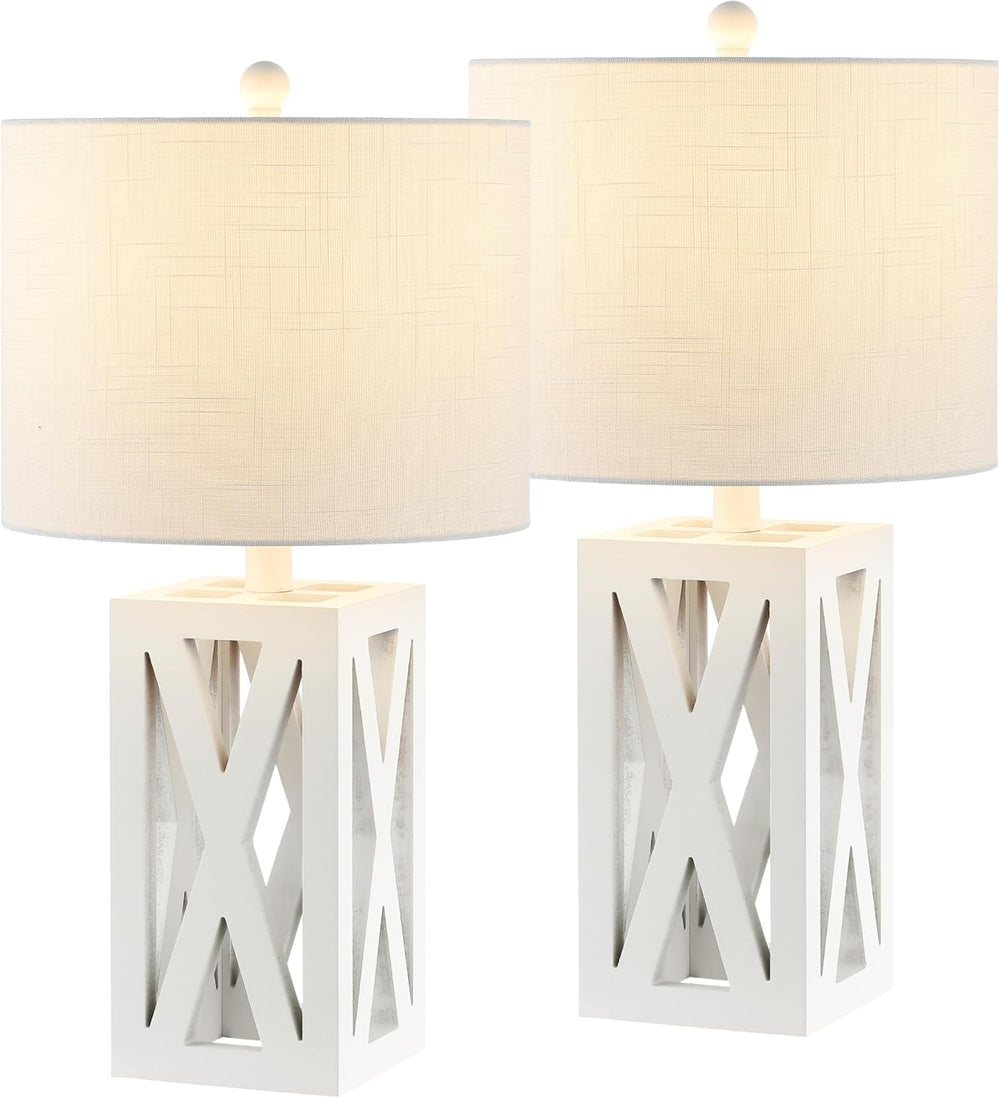 JONATHAN Y Stewart Rustic Wood Bedside Table Lamp 21.5", White, Set of 2