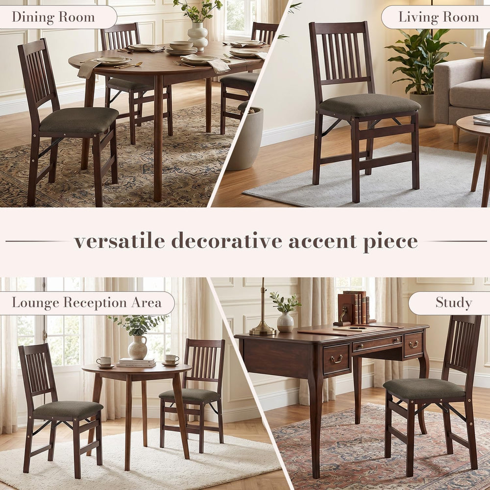 Wooden Folding Dining Chairs Set of 2 with Fabric Cushion, Pre‑Assembled