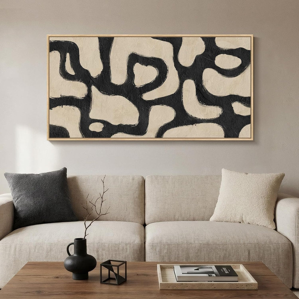 Framed Neutral Modern Abstract Horizontal Wall Art for Living Room, 24x48