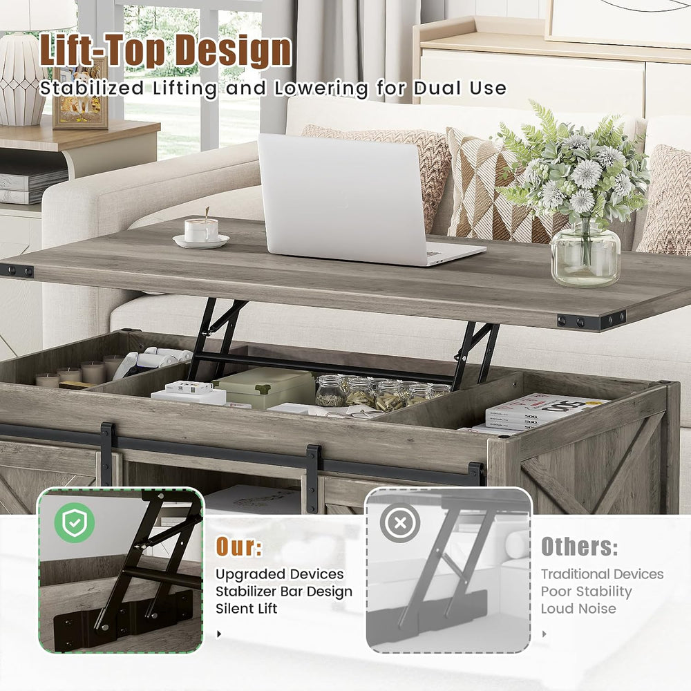 ALLSTAND 48" Farmhouse Lift Top Coffee Table with Storage Sliding Barn D...