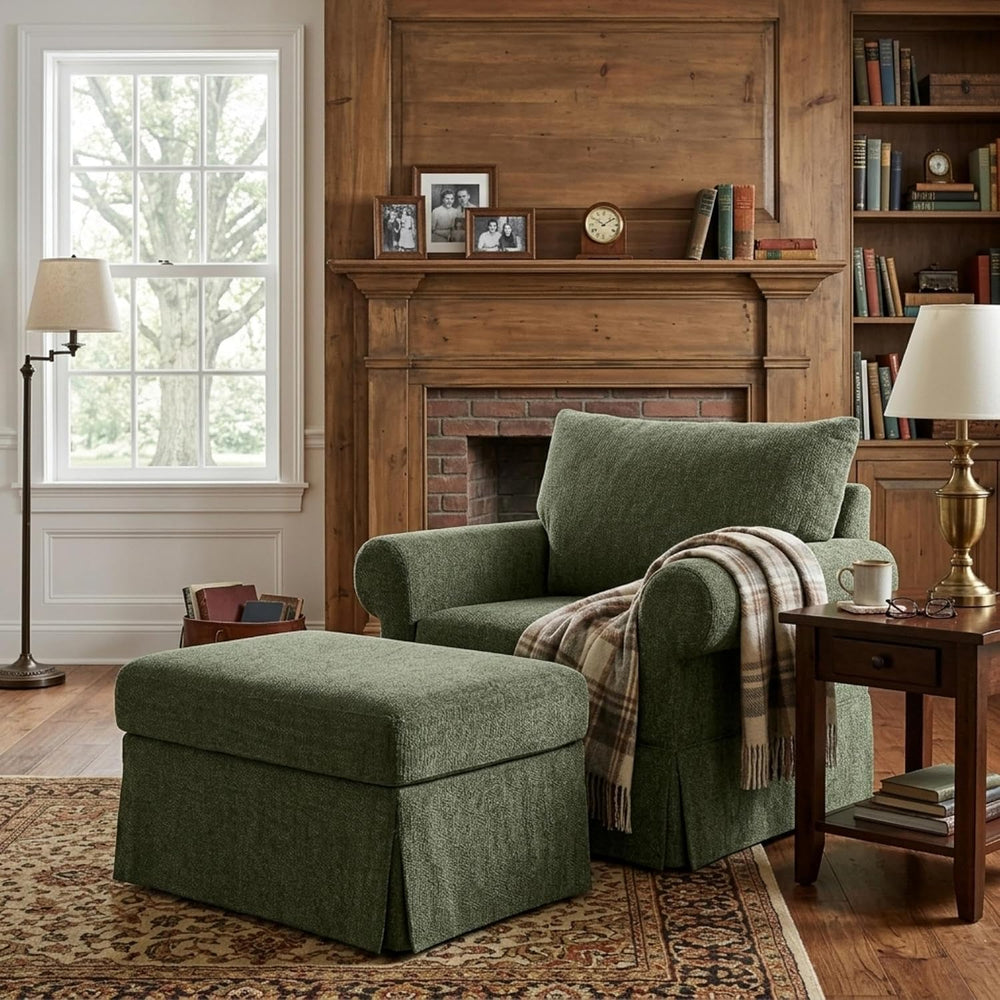 Eafurn Modern Chenille Accent Chair with Ottoman for Small Space, Comfy Uphol...