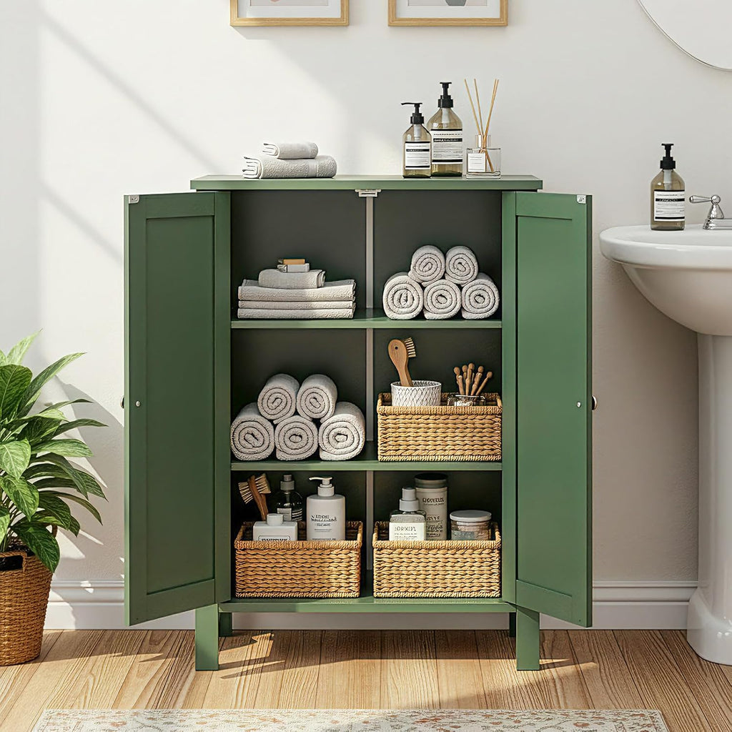 Bonnlo Free Standing Bathroom Cabinet, Sage Green Accent Storage Cabinet with Doors, Small Wooden Floor Console Sideboard for Entryway, Living Room, 31.5" H