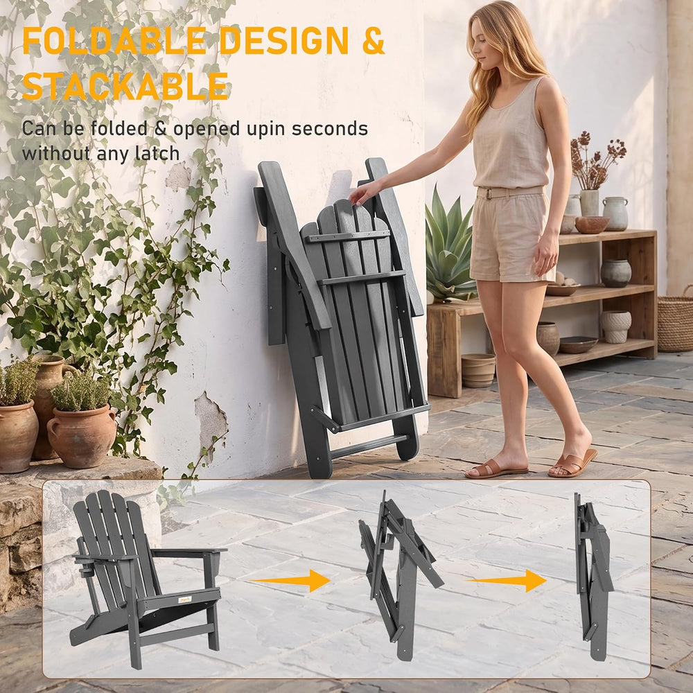 Oversized Folding Adirondack Chair 2PC, HDPE Fire Pit Chair W/400 LBS
