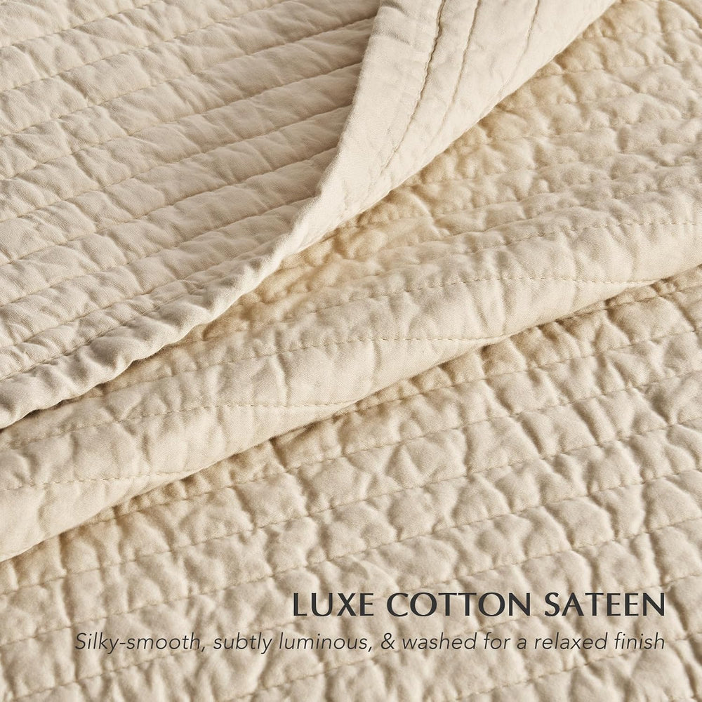 EVERGRACEHOME Cotton Sateen Quilt Set, King Size, Light Sand