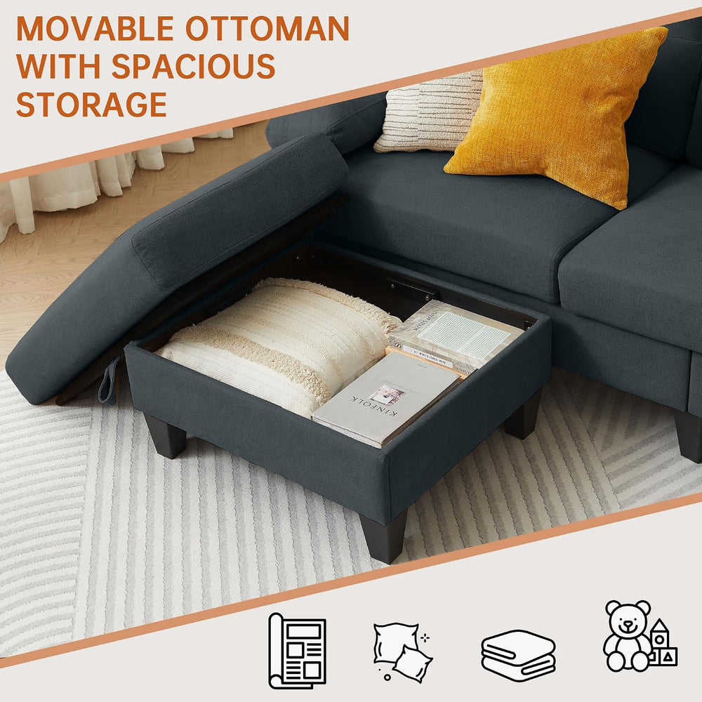 3 Piece Convertible Sectional Sofa Set, Modern Corduroy Small Couch with Mova...