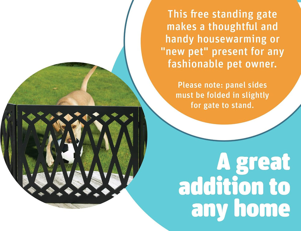 Etna 3-Panel Diamond Design Wood Pet Gate - Decorative Black Tri Fold Dog Fen...