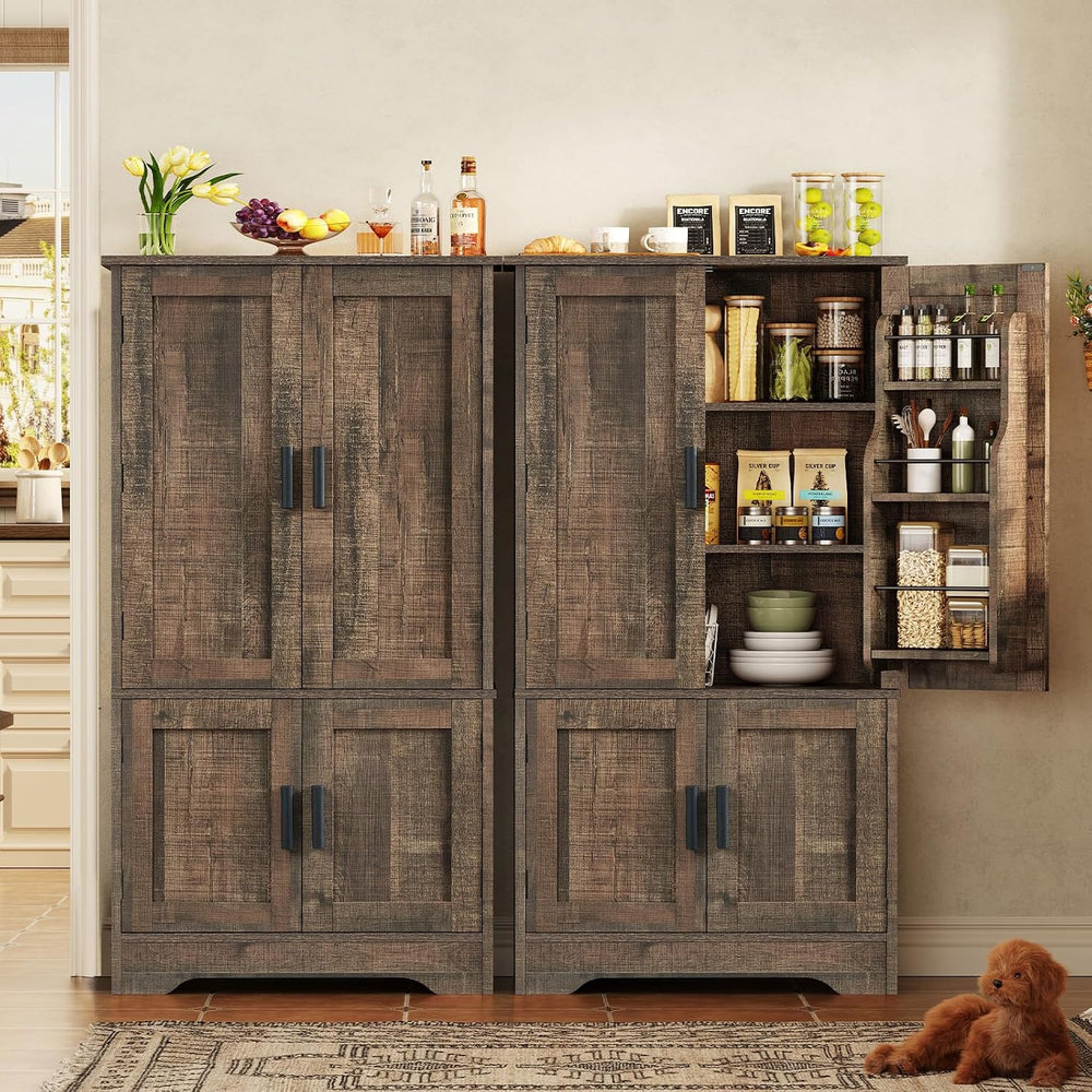43"H Pantry Cabinet with 4 Doors, Kitchen Cabinet with 6 Door Shelves