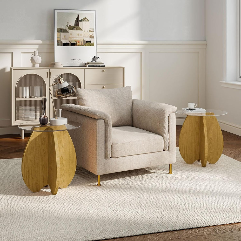Shell-Shaped Coffee & Side Table with MDF Frame & Clear Tempered Glas...